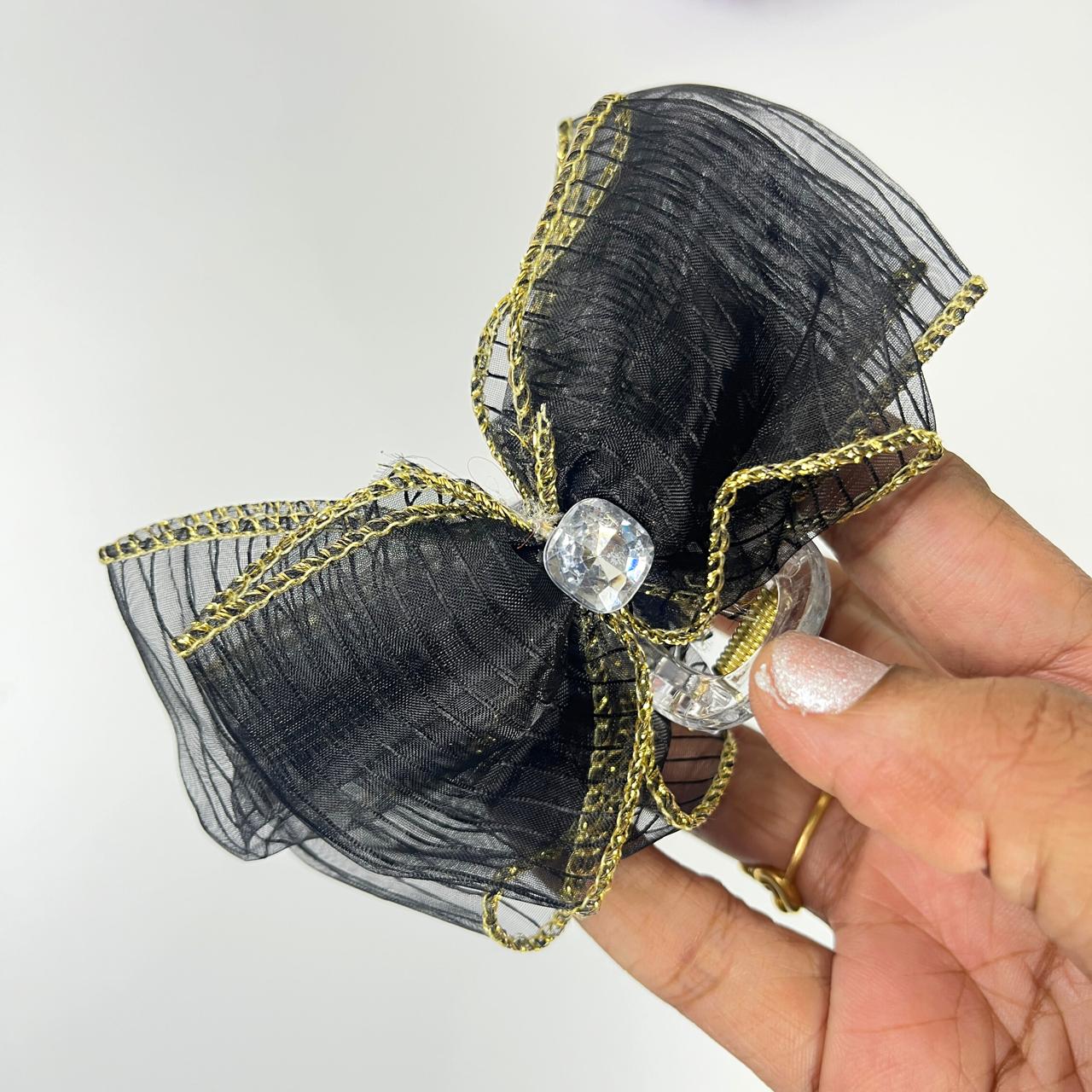 Crystal Organza Bow Hair Claw Clip