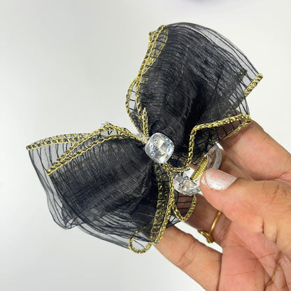 Crystal Organza Bow Hair Claw Clip