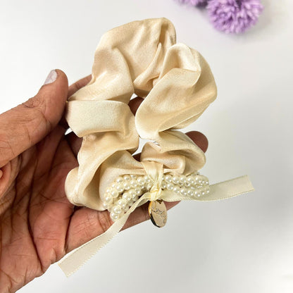 Pearl Charm Satin Scrunchies