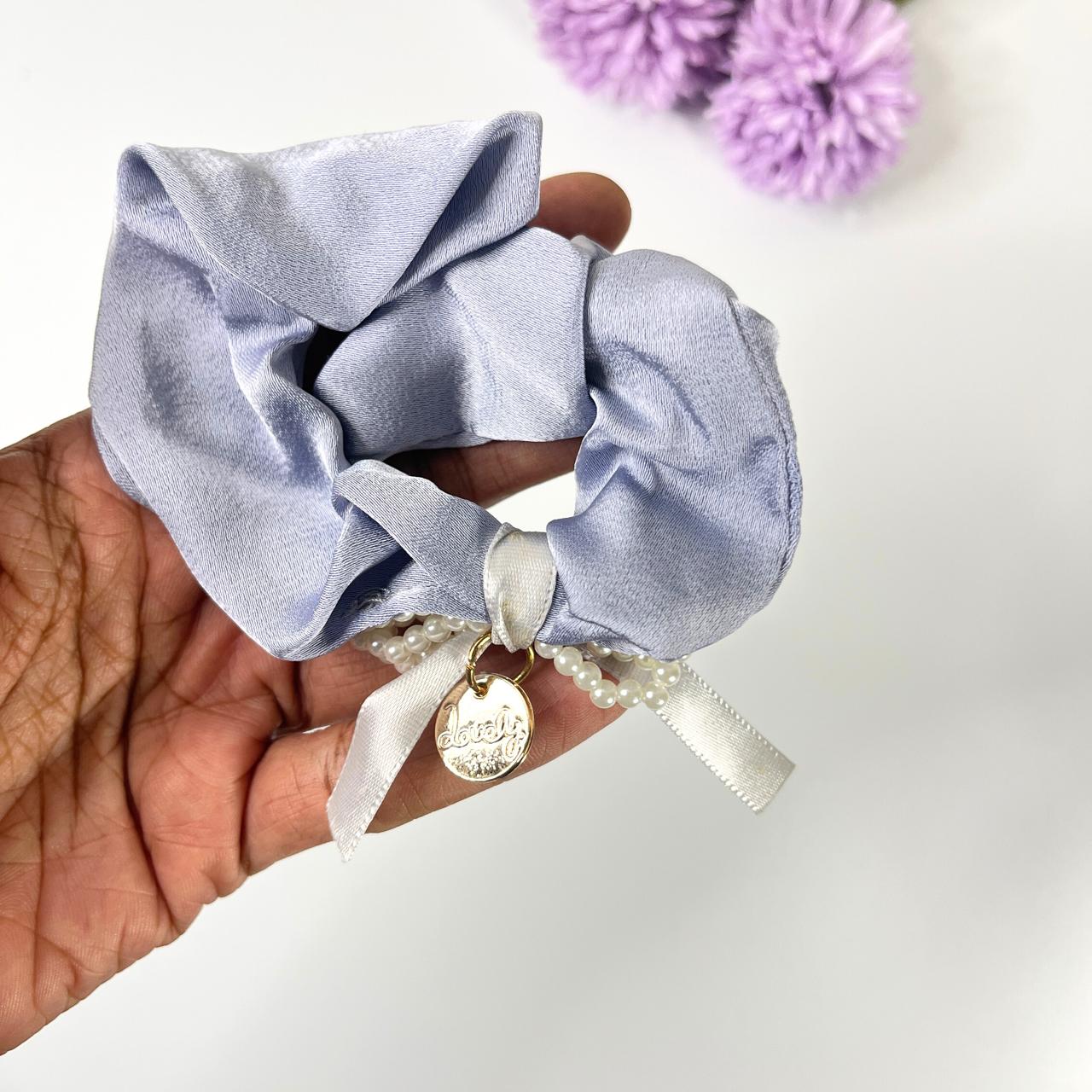 Pearl Charm Satin Scrunchies