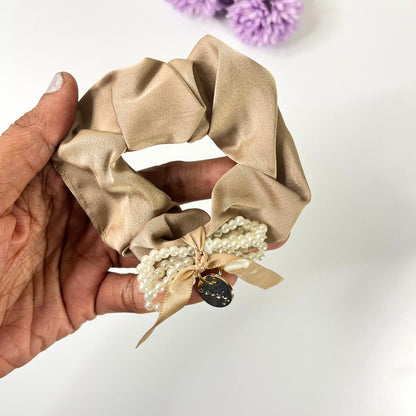 Pearl Charm Satin Scrunchies