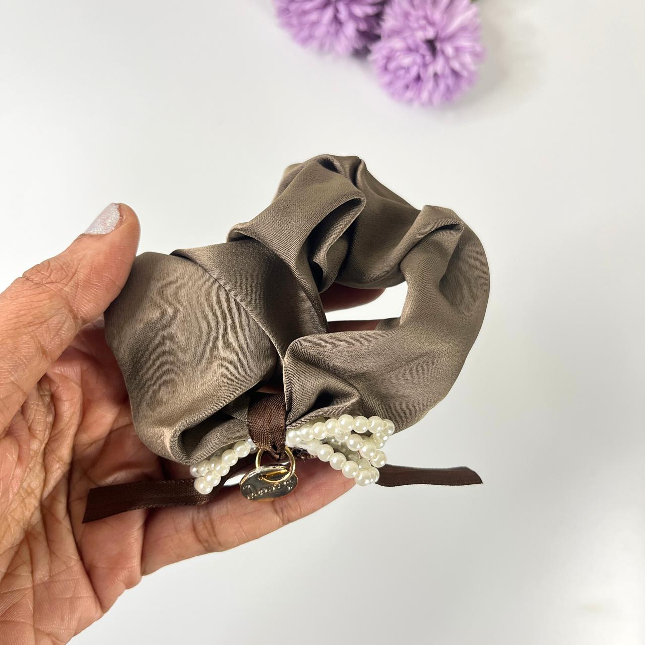 Pearl Charm Satin Scrunchies