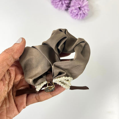 Pearl Charm Satin Scrunchies