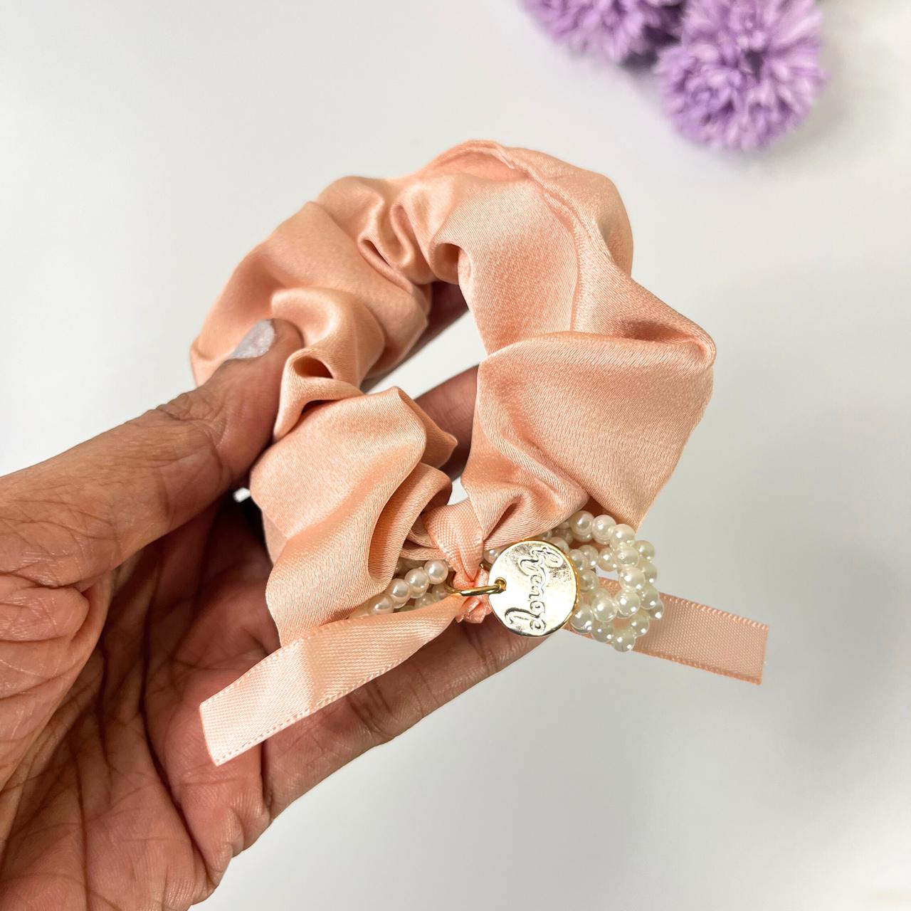 Pearl Charm Satin Scrunchies