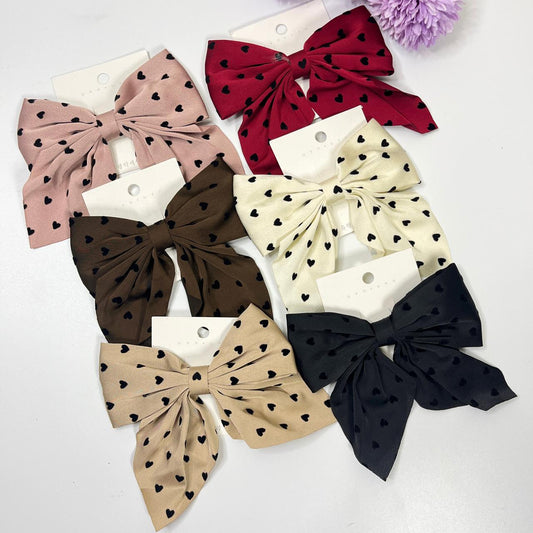 Heart Print Bow Hair Clip