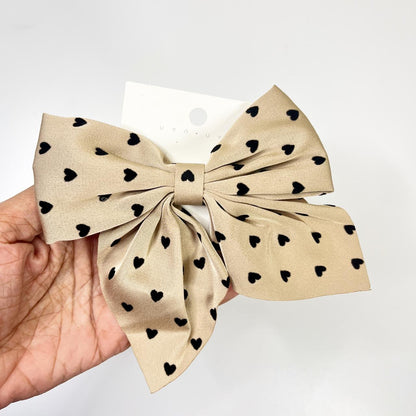 Heart Print Bow Hair Clip