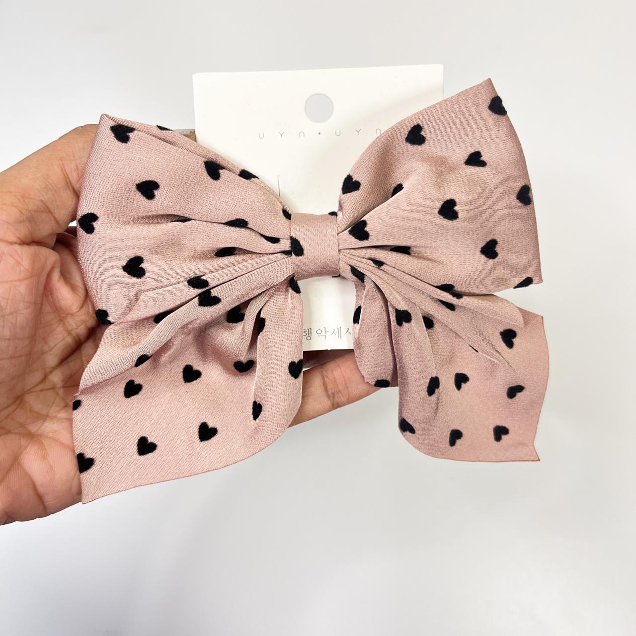 Heart Print Bow Hair Clip