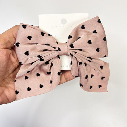 Heart Print Bow Hair Clip