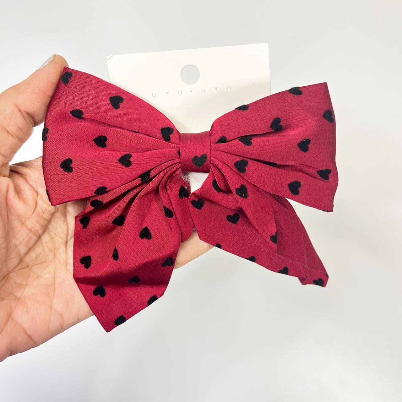 Heart Print Bow Hair Clip