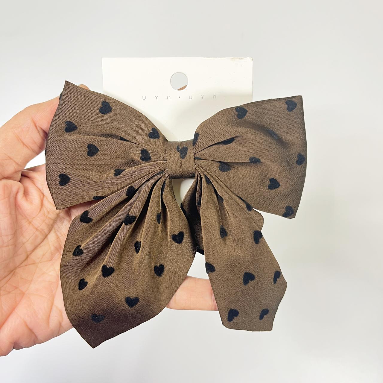 Heart Print Bow Hair Clip