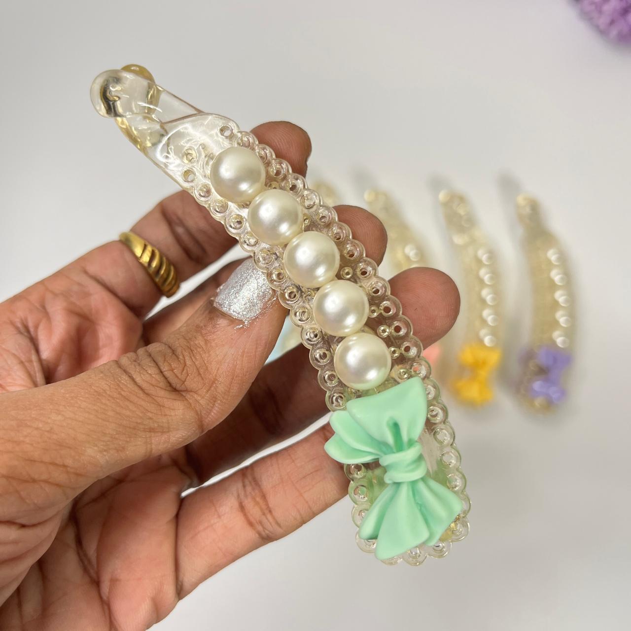 Pearl Bow Banana Hair Clip