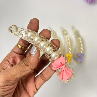 Pearl Bow Banana Hair Clip
