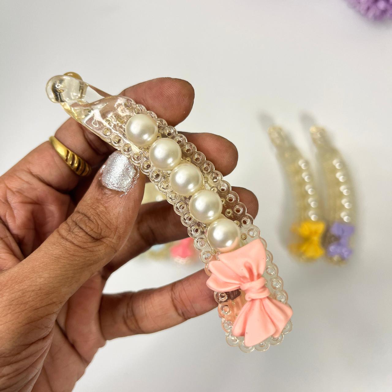 Pearl Bow Banana Hair Clip