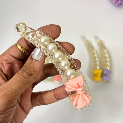 Pearl Bow Banana Hair Clip