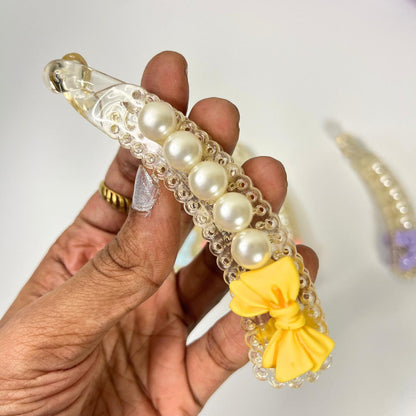 Pearl Bow Banana Hair Clip