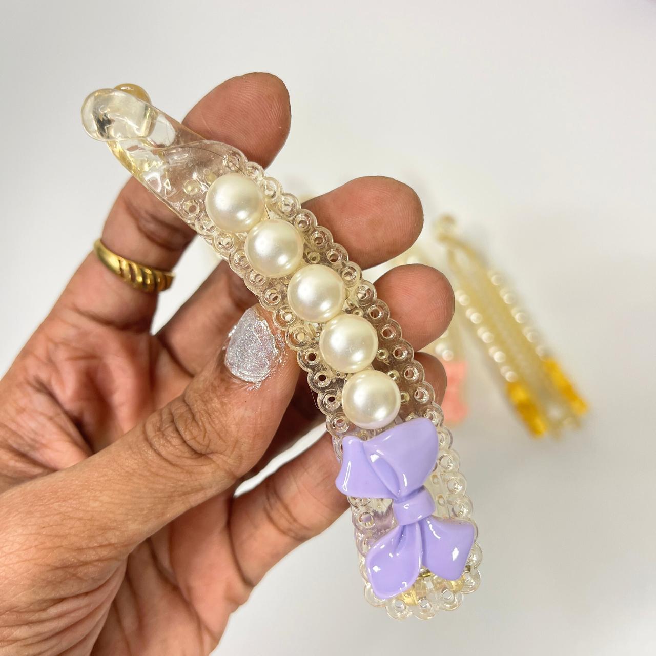 Pearl Bow Banana Hair Clip