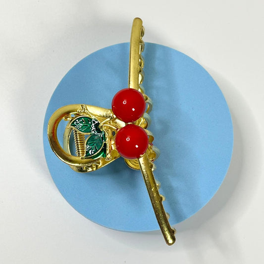 Cherry Charm Gold Hair Claw Clip