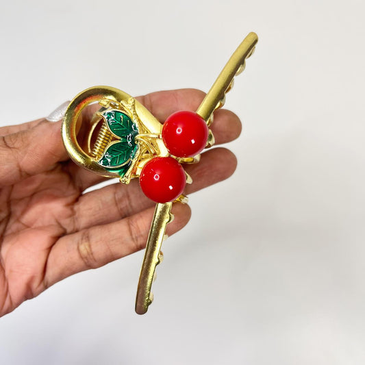 Cherry Charm Gold Hair Claw Clip