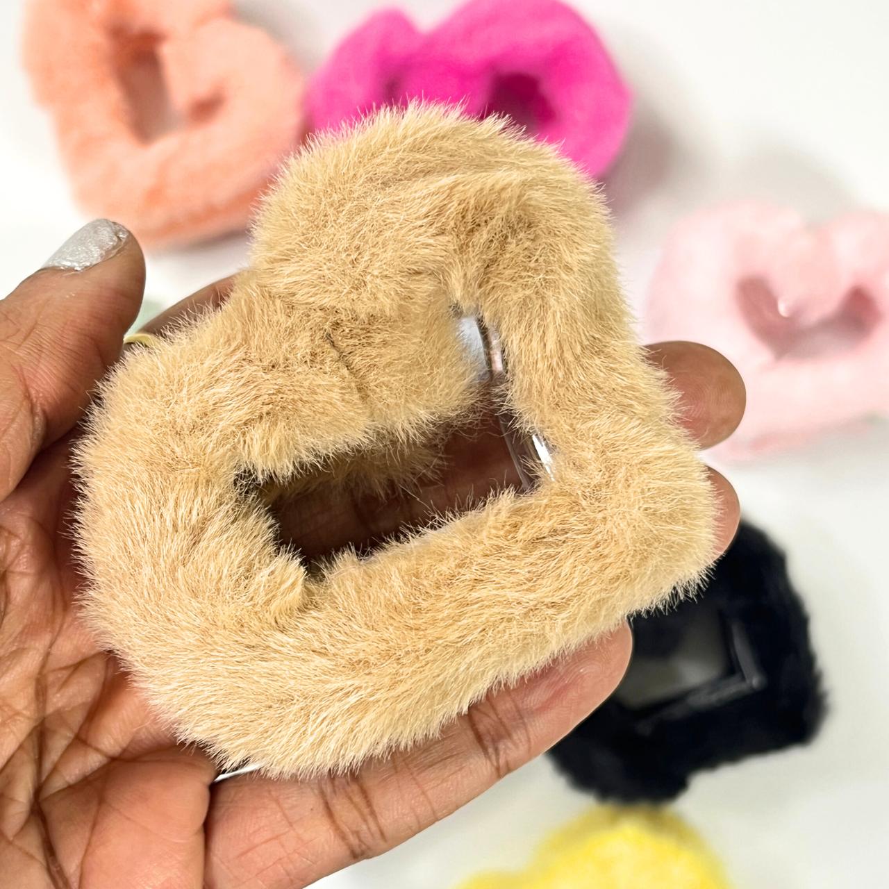 Soft Fur Heart Hair Claw Clip