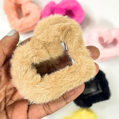 Soft Fur Heart Hair Claw Clip