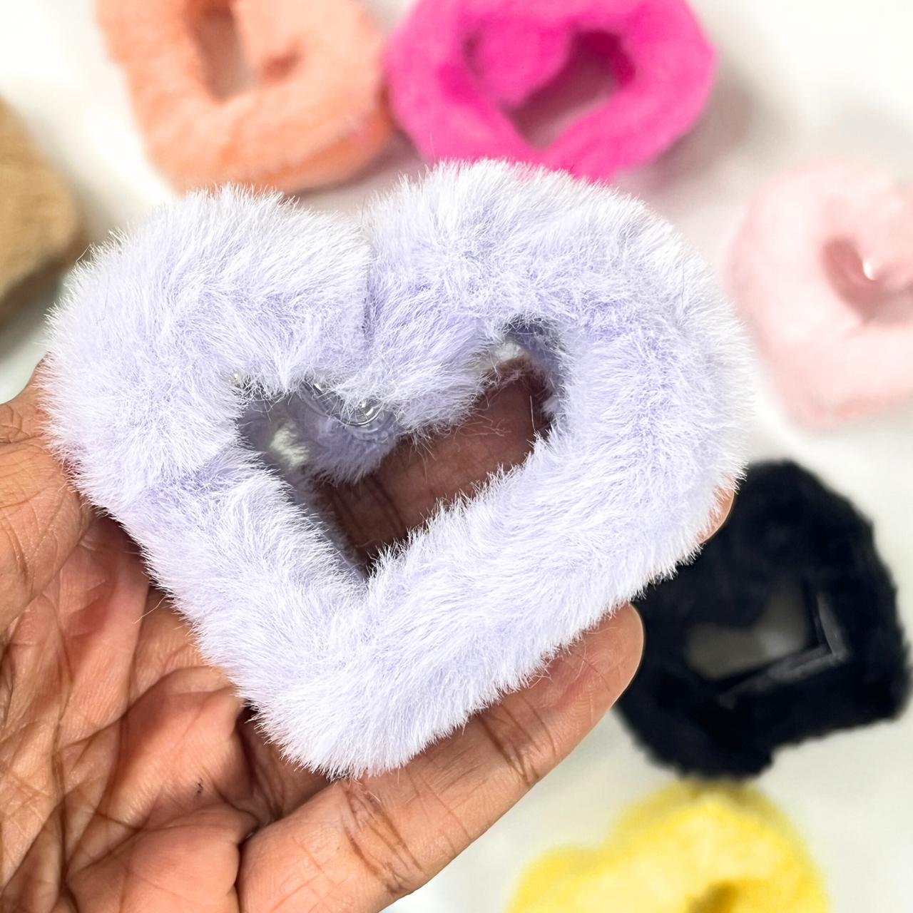 Soft Fur Heart Hair Claw Clip