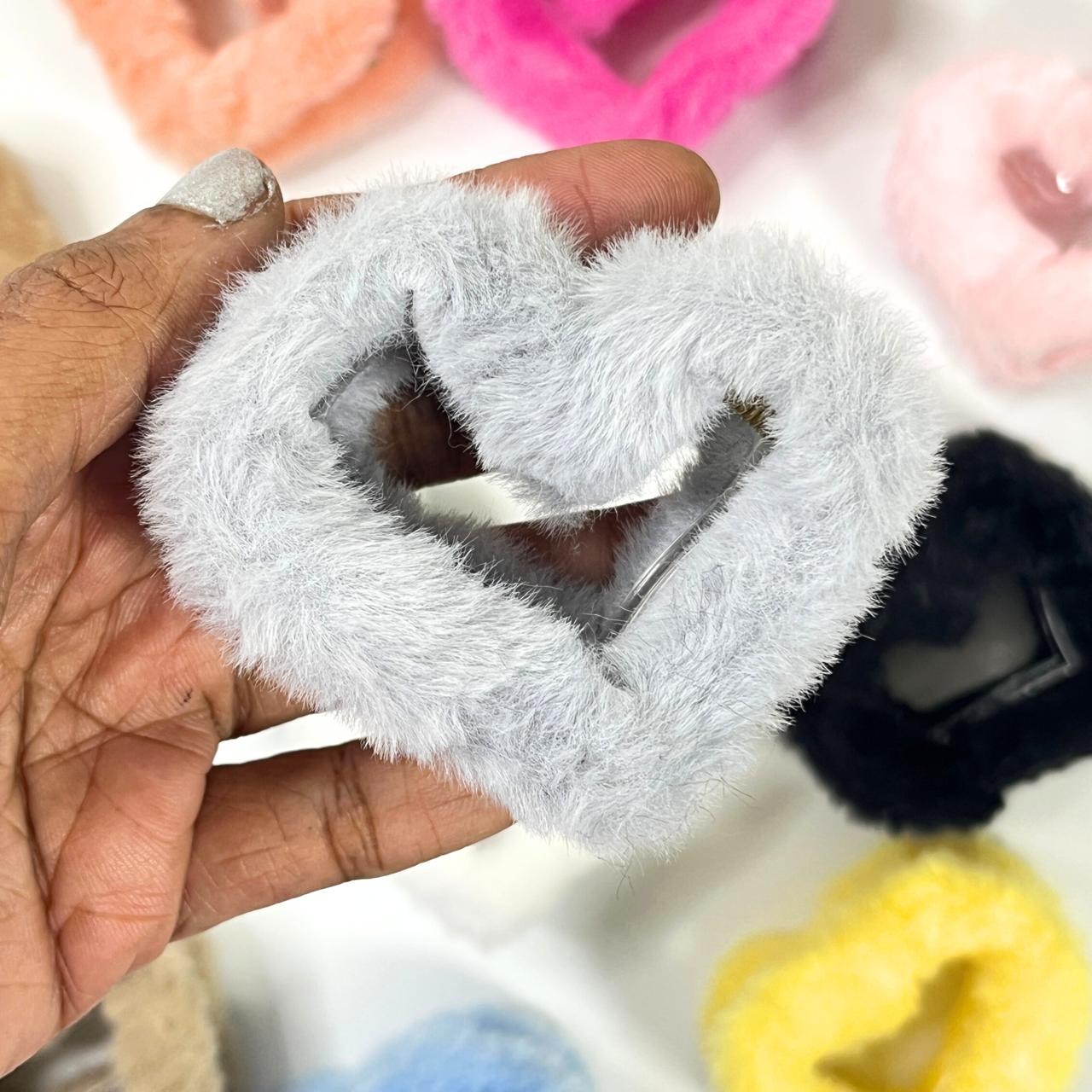 Soft Fur Heart Hair Claw Clip
