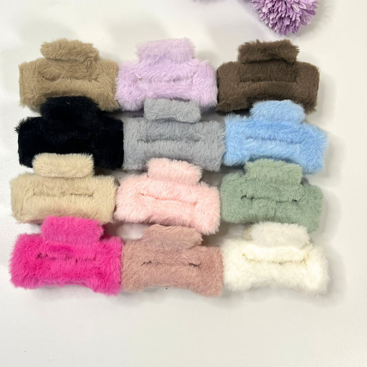 Soft Fur Rectangle Hair Claw Clip