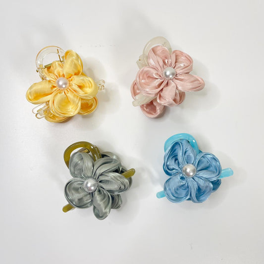 Satin Pearl Flower Hair Claw Clip