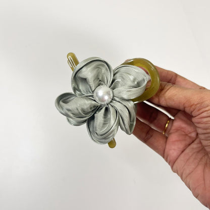Satin Pearl Flower Hair Claw Clip