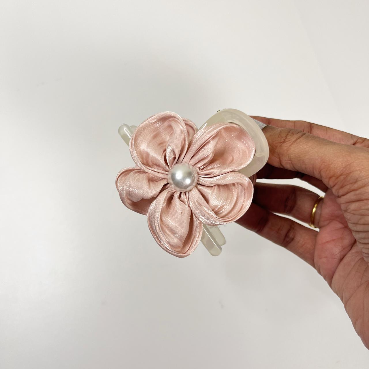 Satin Pearl Flower Hair Claw Clip