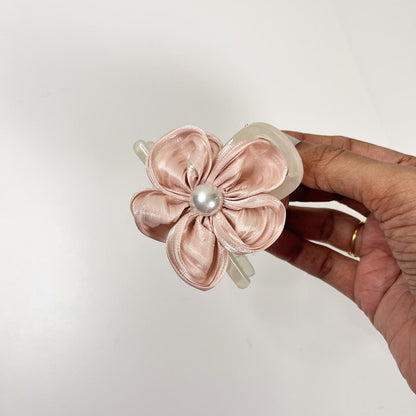Satin Pearl Flower Hair Claw Clip