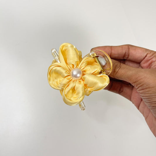 Satin Pearl Flower Hair Claw Clip