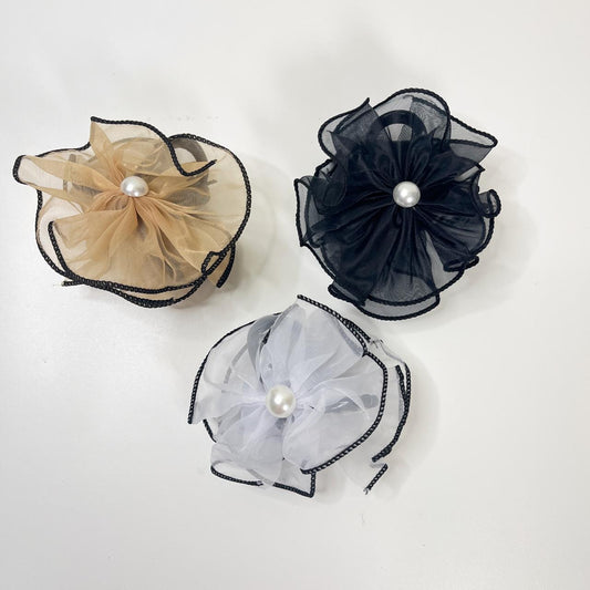 Pearl Organza Flower Hair Claw Clip