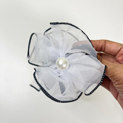 Pearl Organza Flower Hair Claw Clip