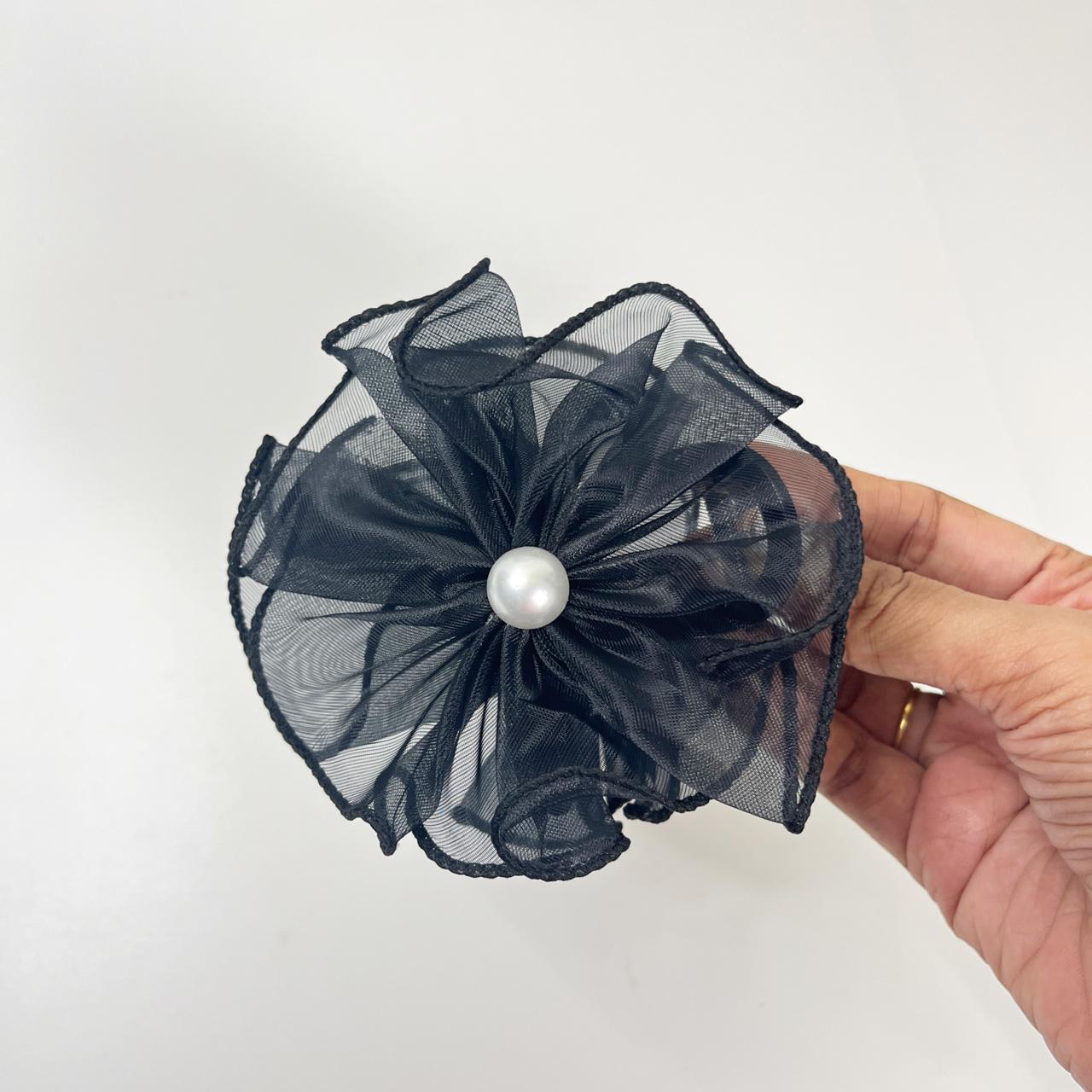 Pearl Organza Flower Hair Claw Clip