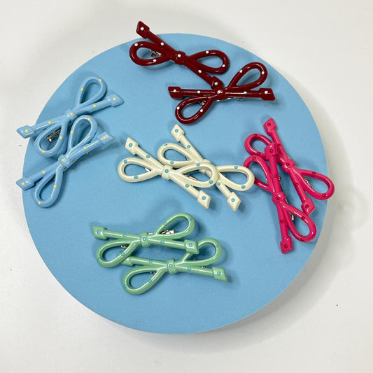 Bow Ribbon Snap Hair Clip (Set of 2)