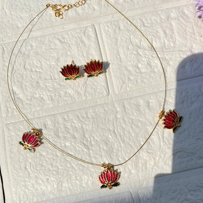 Minimal Lotus Invisible Necklace & Stud Combo