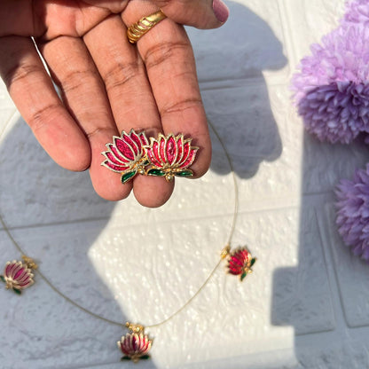 Minimal Lotus Invisible Necklace & Stud Combo