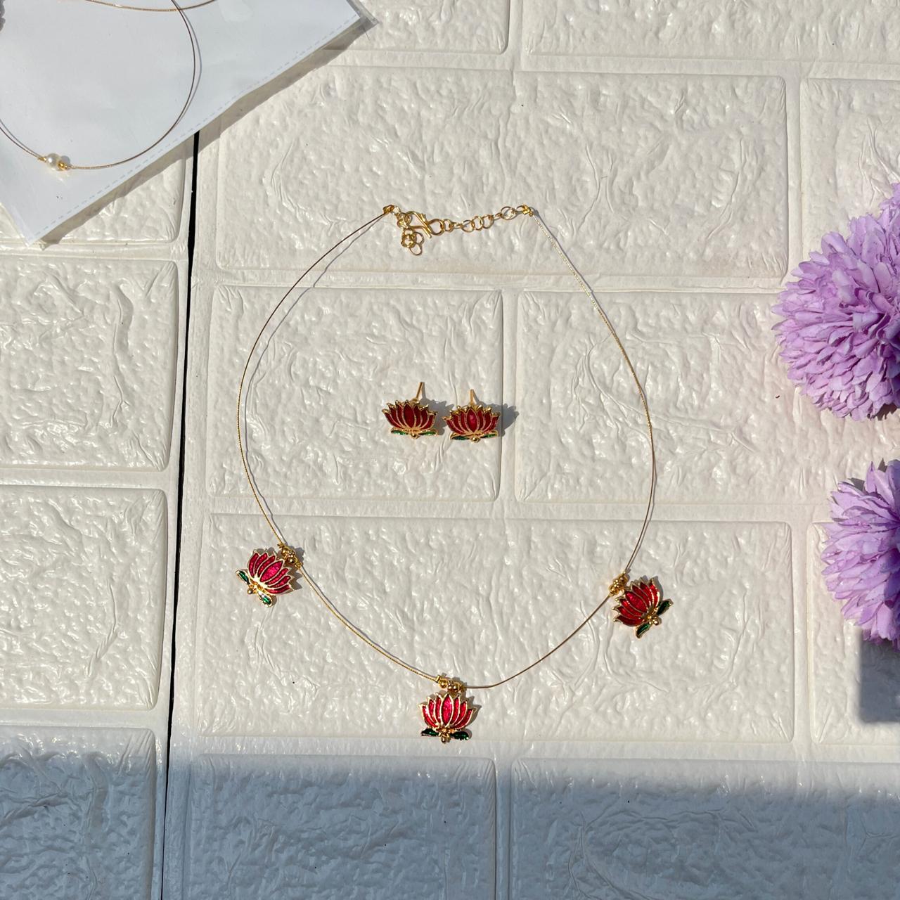 Minimal Lotus Invisible Necklace & Stud Combo