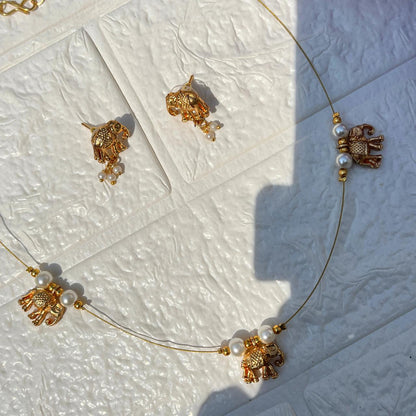 Elephant Charm Invisible Necklace & Earring Set