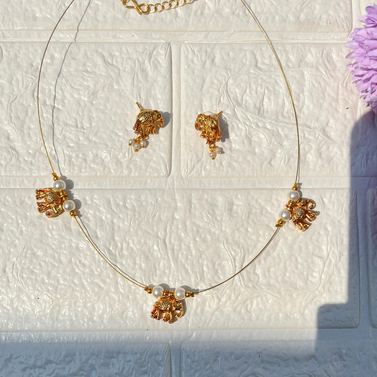 Elephant Charm Invisible Necklace & Earring Set