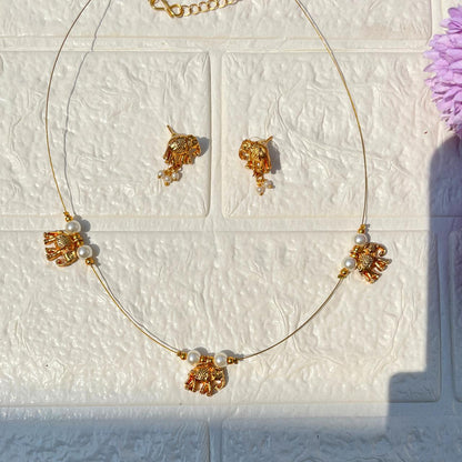 Elephant Charm Invisible Necklace & Earring Set