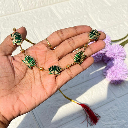 Lotus Charm Necklace & Earring Set (Green)