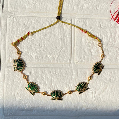 Lotus Charm Necklace & Earring Set (Green)