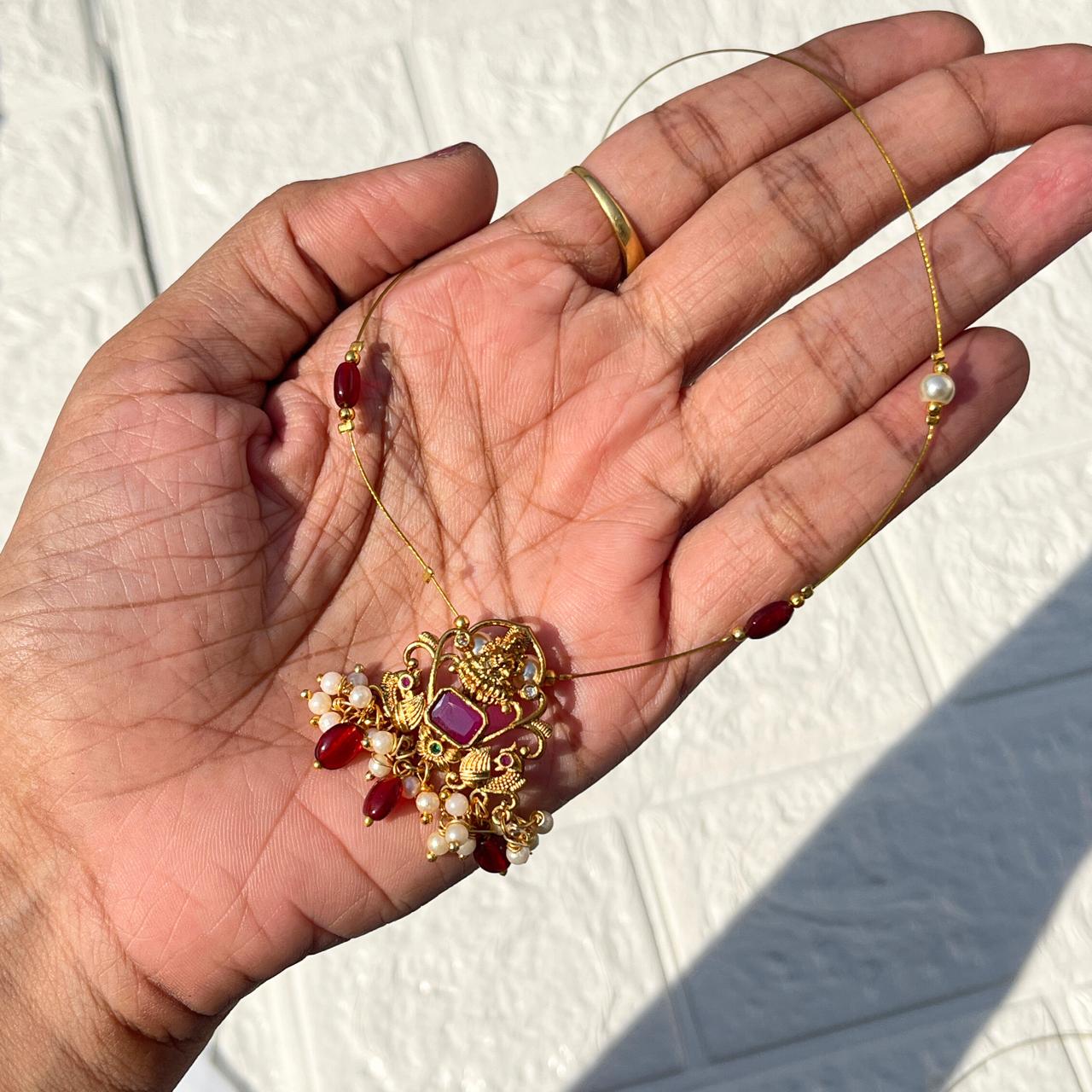 Pearl & Beads Invisible Necklace (Meroon)