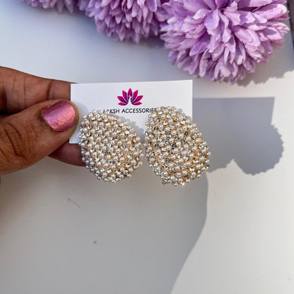 Pearl & Stone Cluster Earrings - Oval shape