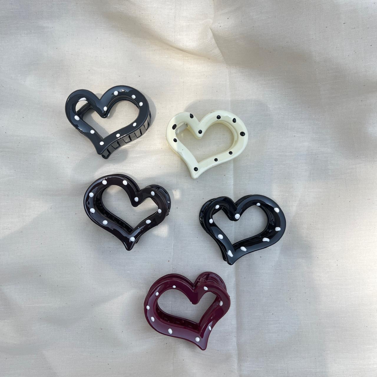 Heart Shape Polka Dot Medium Claw Hair Clip