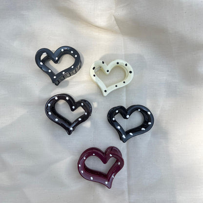 Heart Shape Polka Dot Medium Claw Hair Clip