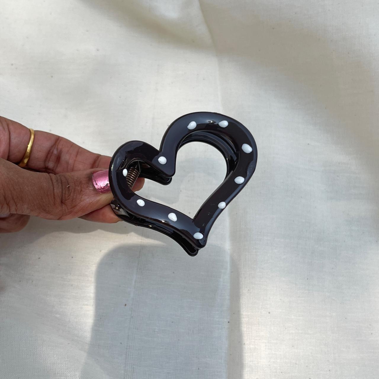 Heart Shape Polka Dot Medium Claw Hair Clip