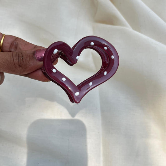 Heart Shape Polka Dot Medium Claw Hair Clip